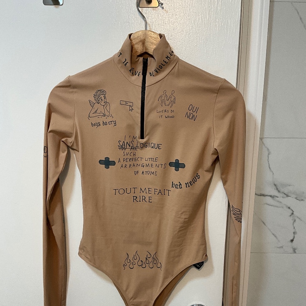 Printed Bodysuit Beige